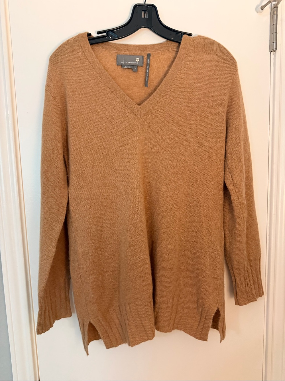 Anthropologie Camel Cashmere V-Neck Pullover Sweater
